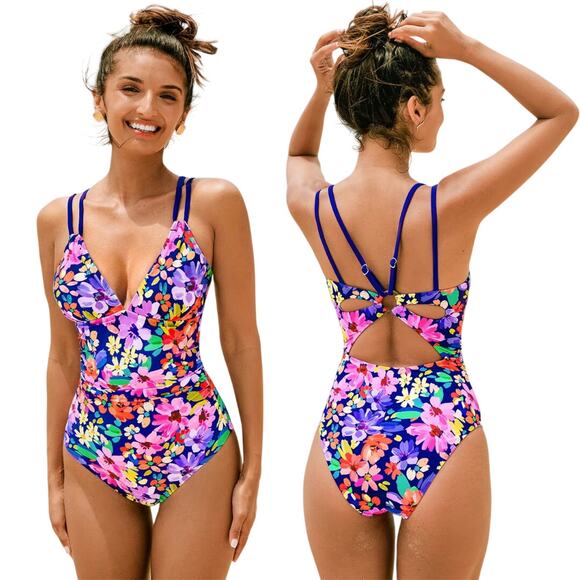Cupshe Women's Ditsy Petals Back O Ring One Piece Swimsuit Size XL - Picture 1 of 6